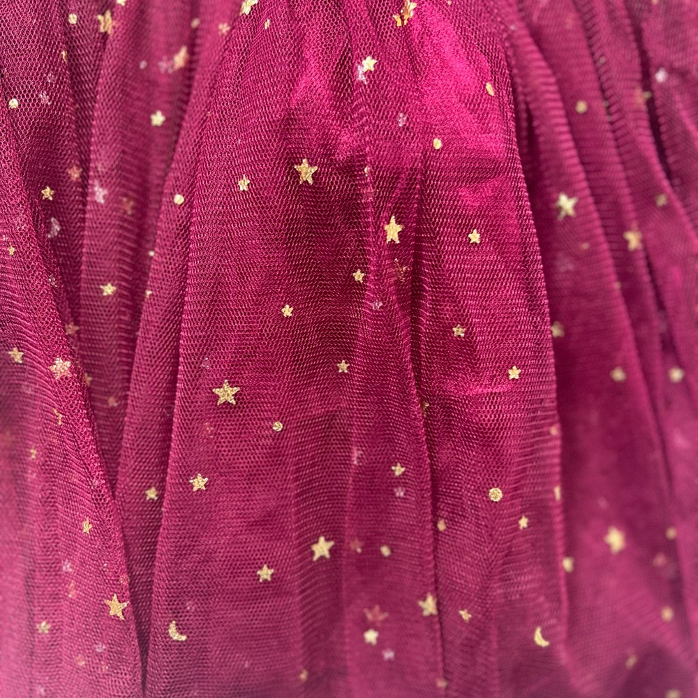 Patpat burgundy tulle toddler girl dress with gold stars - Picture 2 of 2
